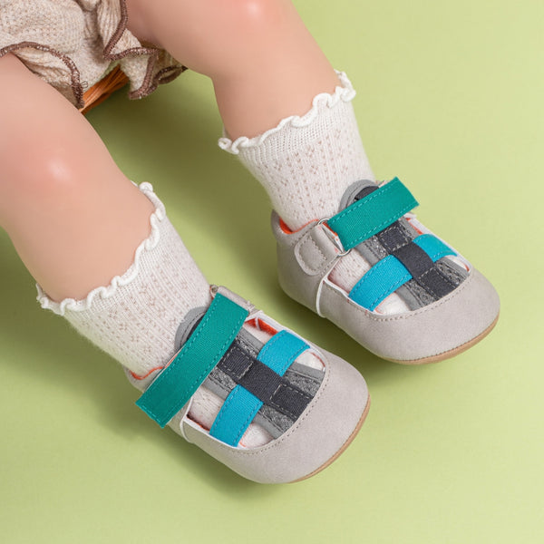 6 to 12 Months Baby Boys Synthetic Leather Shoes,Infant Non Slip Sole Velcro Booties (Grey)-BT4531
