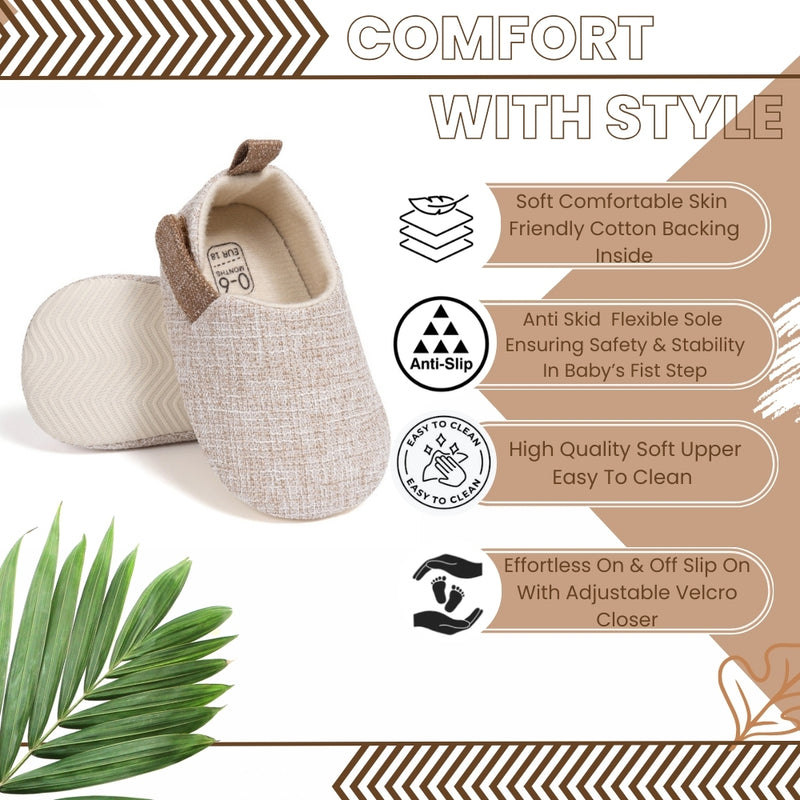 6 to 12 Months Baby Boys & Girls Cotton Shoes,Infant Anti-Slip Sole Slip-On Booties (Beige)-BT4532