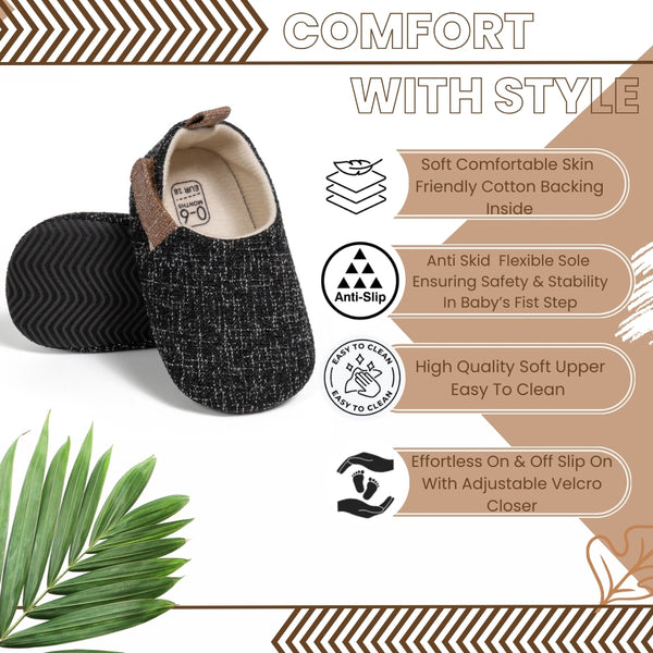 6 to 12 Months Baby Boys & Girls Cotton Shoes,Infant Anti-Slip Sole Slip-On Booties (Black)-BT4534