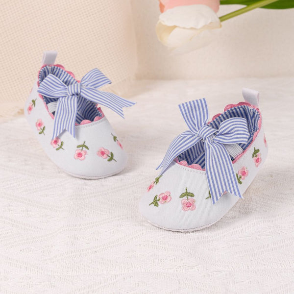 6 To 12 Months Newborn Baby Girls Belly Shoe Partywear Floral Anti-Slip Sandal Booties (White)-BT4535