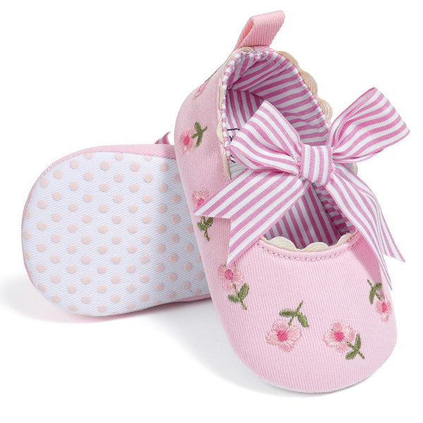 6 To 12 Months Newborn Baby Girls Belly Shoe Partywear Floral Anti-Slip Sandal Booties (Pink)-BT4536