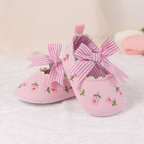 6 To 12 Months Newborn Baby Girls Belly Shoe Partywear Floral Anti-Slip Sandal Booties (Pink)-BT4536