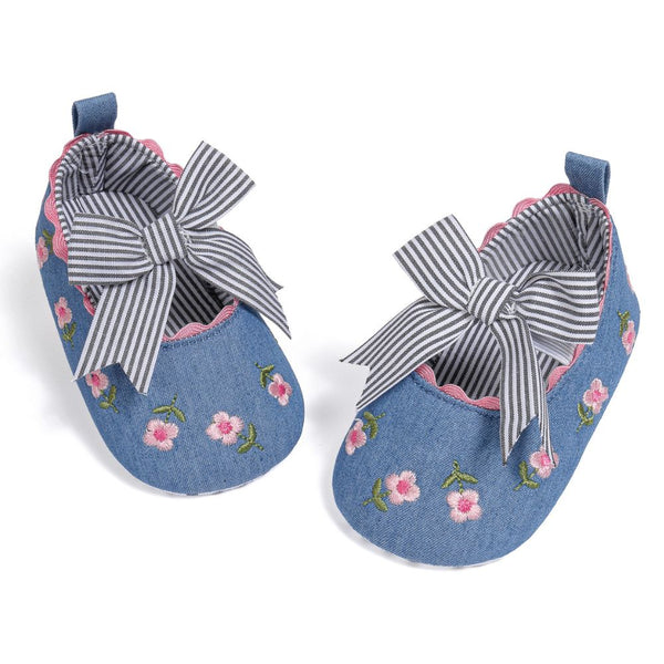 6 To 12 Months Newborn Baby Girls Belly Shoe Partywear Floral Anti-Slip Sandal Booties (Blue)-BT4537