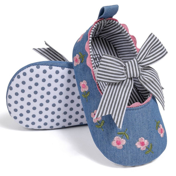 6 To 12 Months Newborn Baby Girls Belly Shoe Partywear Floral Anti-Slip Sandal Booties (Blue)-BT4537