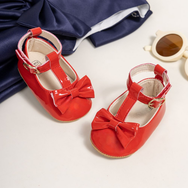 6 To 12 Months Newborn Baby Girls Belly Shoe Partywear Anti-Slip Sandal Booties (Red)-BT4538