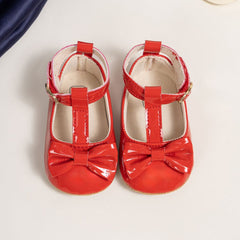 6 To 12 Months Newborn Baby Girls Belly Shoe Partywear Anti-Slip Sandal Booties (Red)-BT4538