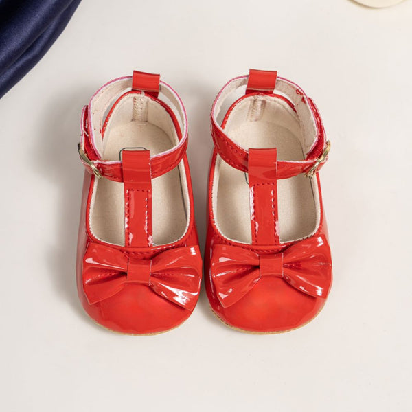 6 To 12 Months Newborn Baby Girls Belly Shoe Partywear Anti-Slip Sandal Booties (Red)-BT4538