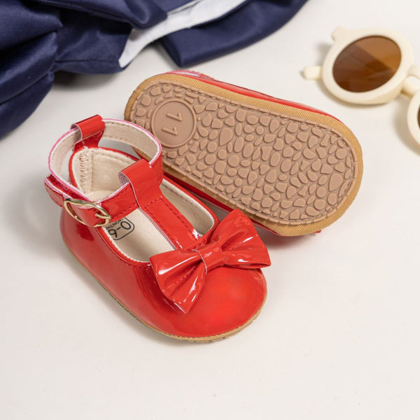 6 To 12 Months Newborn Baby Girls Belly Shoe Anti-Slip Sandal Booties (Red)-BT4538