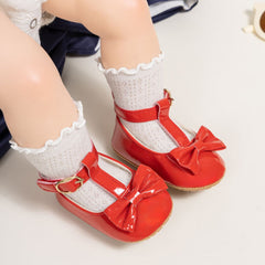 6 To 12 Months Newborn Baby Girls Belly Shoe Partywear Anti-Slip Sandal Booties (Red)-BT4538