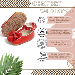 6 To 12 Months Newborn Baby Girls Belly Shoe Partywear Anti-Slip Sandal Booties (Red)-BT4538