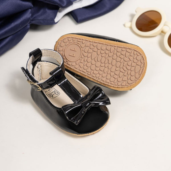 6 To 12 Months Newborn Baby Girls Belly Shoe Anti-Slip Sandal Booties (Black)-BT4539