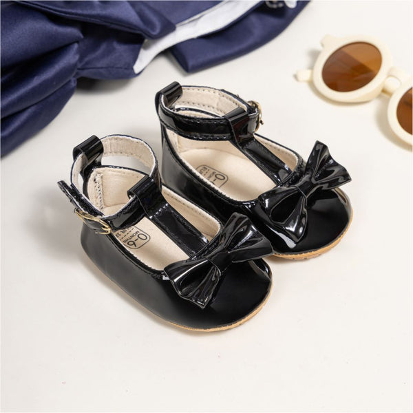 6 To 12 Months Newborn Baby Girls Belly Shoe Anti-Slip Sandal Booties (Black)-BT4539