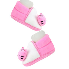 Baby Unisex Cotton Cat Face White,Pink Lace Booties-BT453