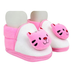 Baby Unisex Cotton Cat Face White,Pink Lace Booties-BT453