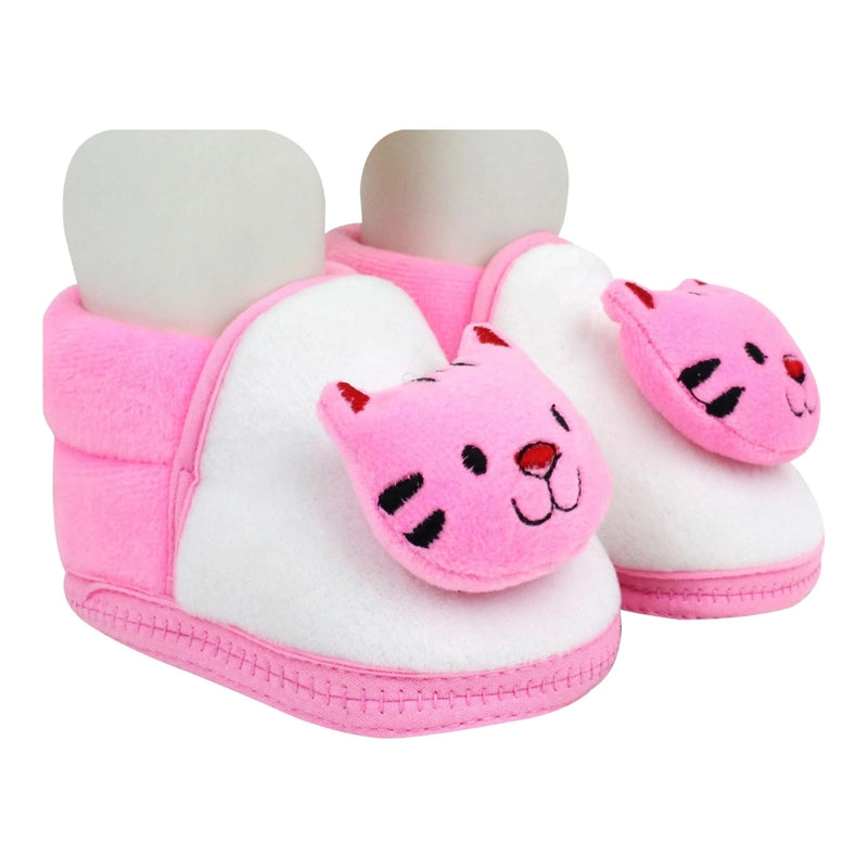 Baby Unisex Cotton Cat Face White,Pink Lace Booties-BT453