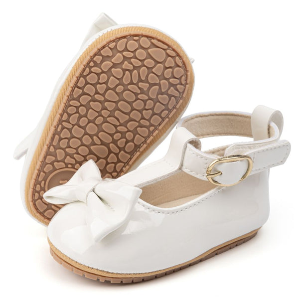 6 To 12 Months Newborn Baby Girls Belly Shoe Partywear Anti-Slip Sandal Booties (White)-BT4540