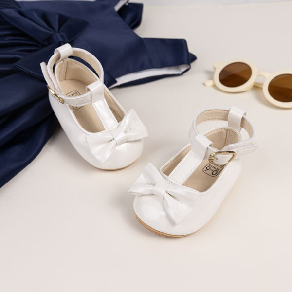 6 To 12 Months Newborn Baby Girls Belly Shoe Anti-Slip Sandal Booties (White)-BT4540