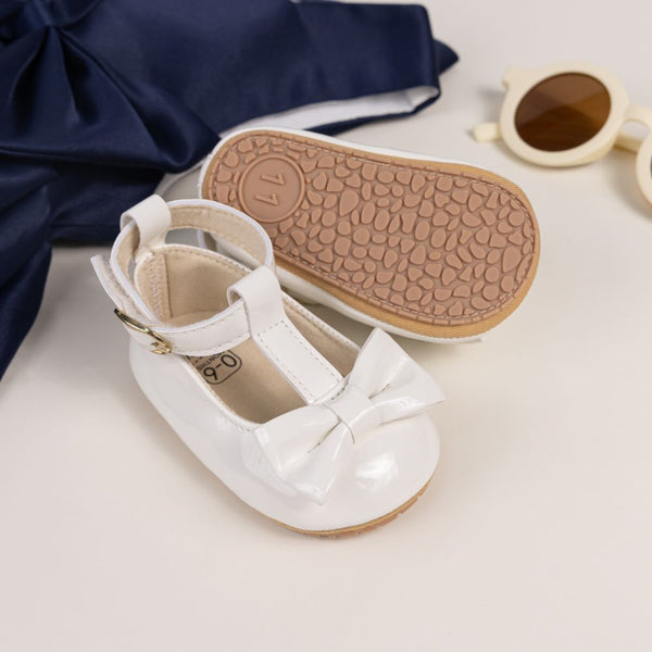 6 To 12 Months Newborn Baby Girls Belly Shoe Anti-Slip Sandal Booties (White)-BT4540