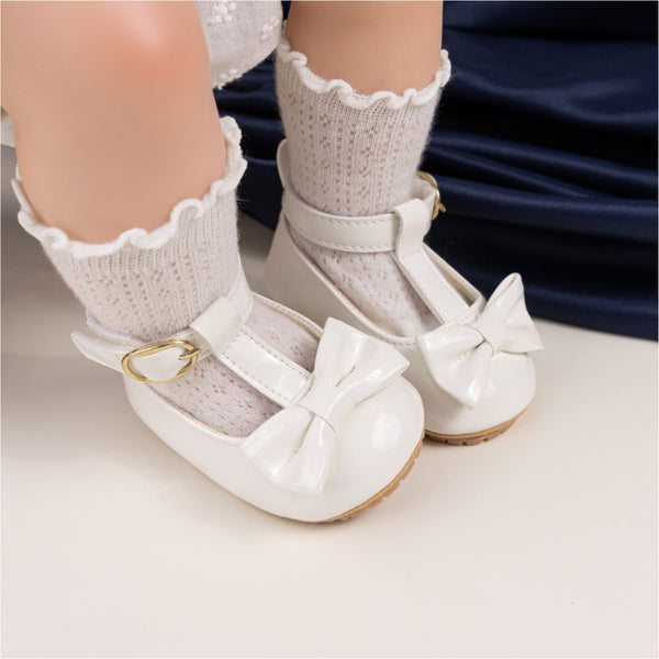 6 To 12 Months Newborn Baby Girls Belly Shoe Partywear Anti-Slip Sandal Booties (White)-BT4540