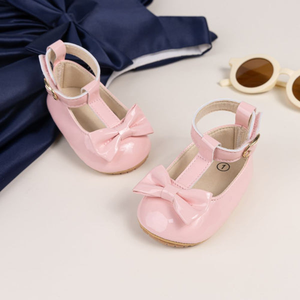 6 To 12 Months Newborn Baby Girls Belly Shoe Partywear Anti-Slip Sandal Booties (Pink)-BT4541
