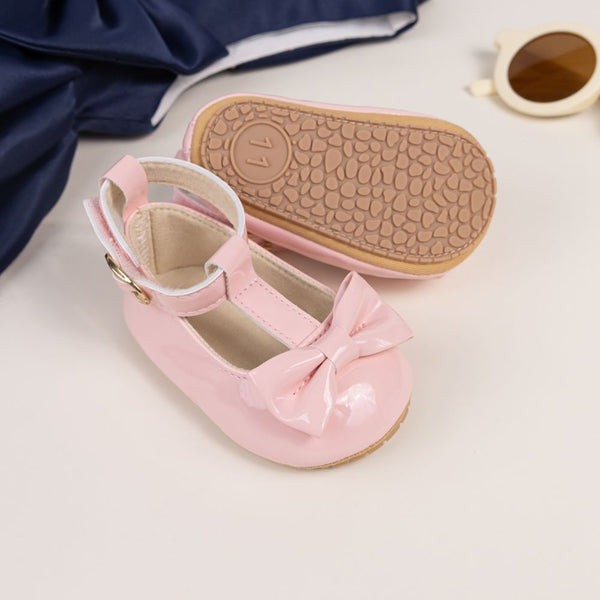 6 To 12 Months Newborn Baby Girls Belly Shoe Partywear Anti-Slip Sandal Booties (Pink)-BT4541