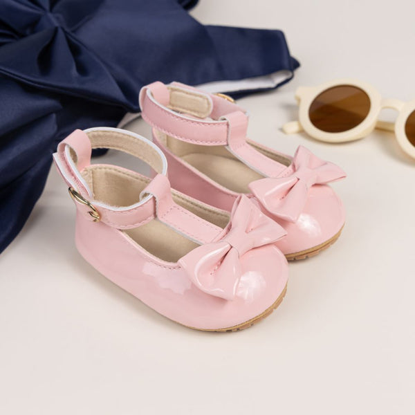 6 To 12 Months Newborn Baby Girls Belly Shoe Partywear Anti-Slip Sandal Booties (Pink)-BT4541