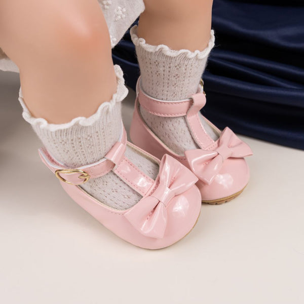 6 To 12 Months Newborn Baby Girls Belly Shoe Partywear Anti-Slip Sandal Booties (Pink)-BT4541