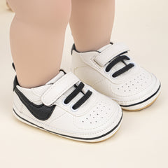 6 to 12 Months Baby Boys Synthetic Leather Shoes,Infant Non Slip Sole Velcro Booties (White,Black)-BT4547
