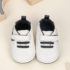6 to 12 Months Baby Boys Synthetic Leather Shoes,Infant Non Slip Sole Velcro Booties (White,Black)-BT4547