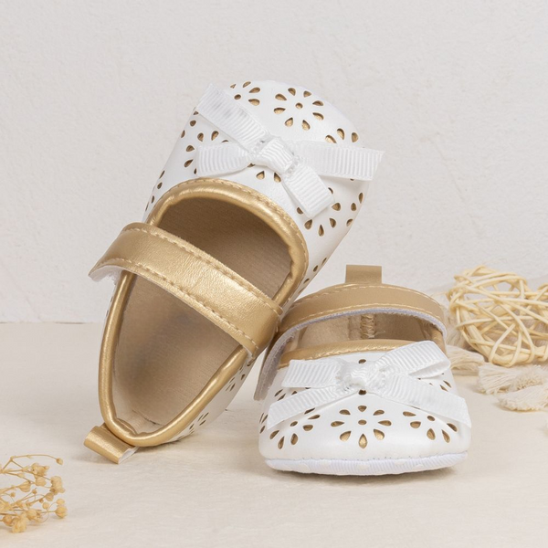 6 To 12 Months Newborn Baby Girls Belly Shoe Partywear Anti-Slip Sandal Booties (White)-BT4548