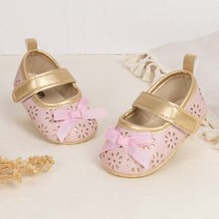 6 To 12 Months Newborn Baby Girls Belly Shoe Partywear Anti-Slip Sandal Booties (Pink)-BT4549