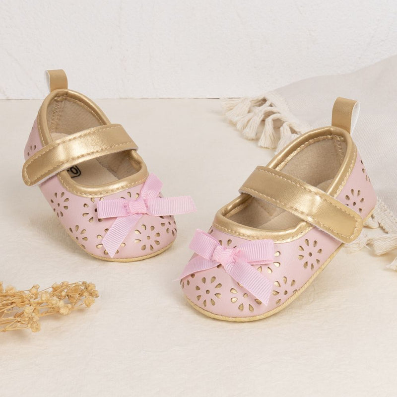 6 To 12 Months Newborn Baby Girls Belly Shoe Partywear Anti-Slip Sandal Booties (Pink)-BT4549