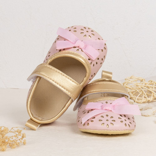 6 To 12 Months Newborn Baby Girls Belly Shoe Partywear Anti-Slip Sandal Booties (Pink)-BT4549