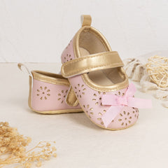 6 To 12 Months Newborn Baby Girls Belly Shoe Partywear Anti-Slip Sandal Booties (Pink)-BT4549