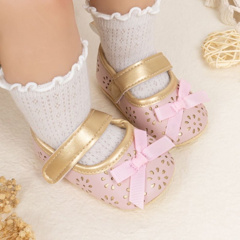 6 To 12 Months Newborn Baby Girls Belly Shoe Partywear Anti-Slip Sandal Booties (Pink)-BT4549