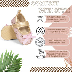 6 To 12 Months Newborn Baby Girls Belly Shoe Partywear Anti-Slip Sandal Booties (Pink)-BT4549