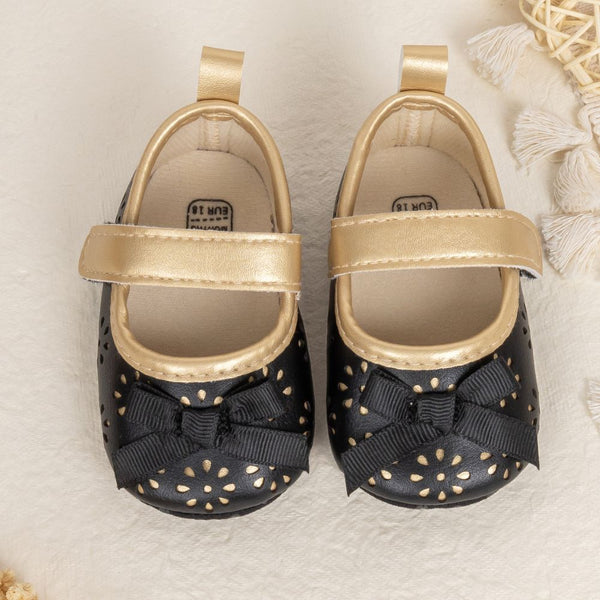 6 To 12 Months Newborn Baby Girls Belly Shoe Partywear Anti-Slip Sandal Booties (Black)-BT4550