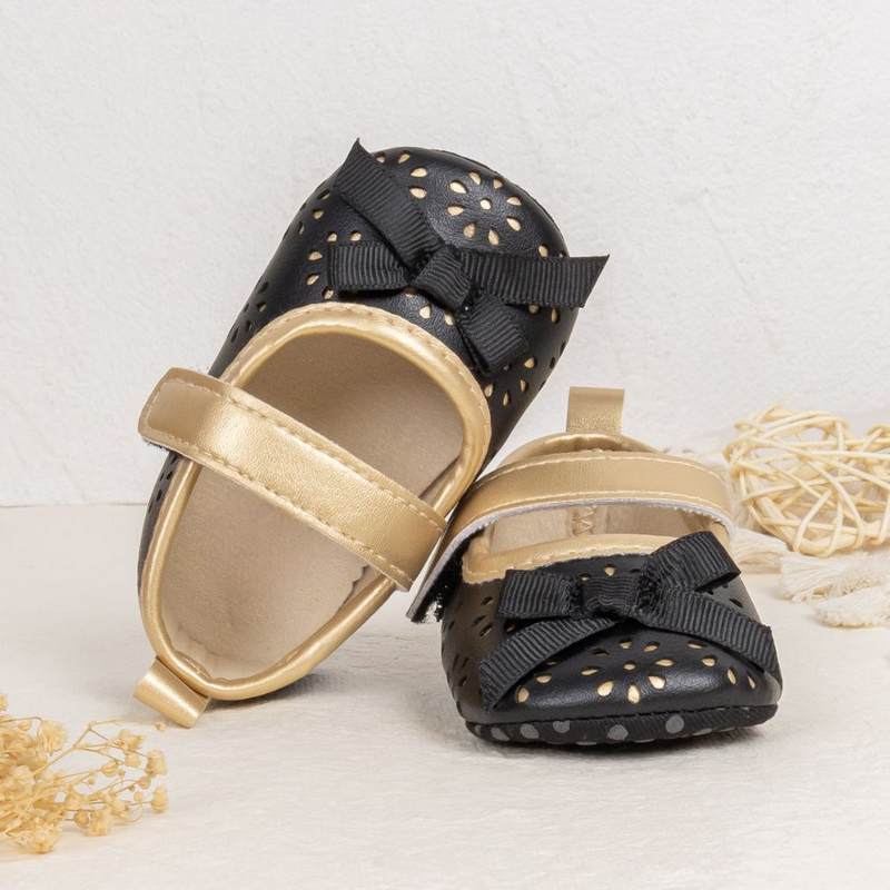 6 To 12 Months Newborn Baby Girls Belly Shoe Partywear Anti-Slip Sandal Booties (Black)-BT4550