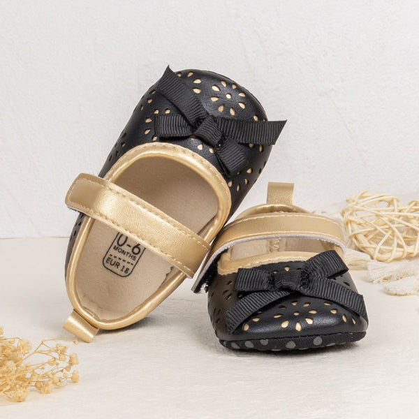 6 To 12 Months Newborn Baby Girls Belly Shoe Anti-Slip Sandal Booties (Black)-BT4550