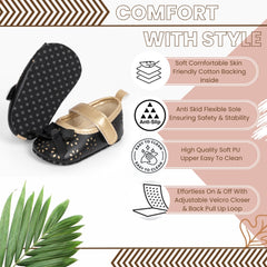 6 To 12 Months Newborn Baby Girls Belly Shoe Partywear Anti-Slip Sandal Booties (Black)-BT4550