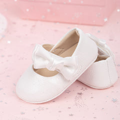 6 To 12 Months Newborn Baby Girls Belly Shoe Partywear Anti-Slip Sandal Booties (White)-BT4551
