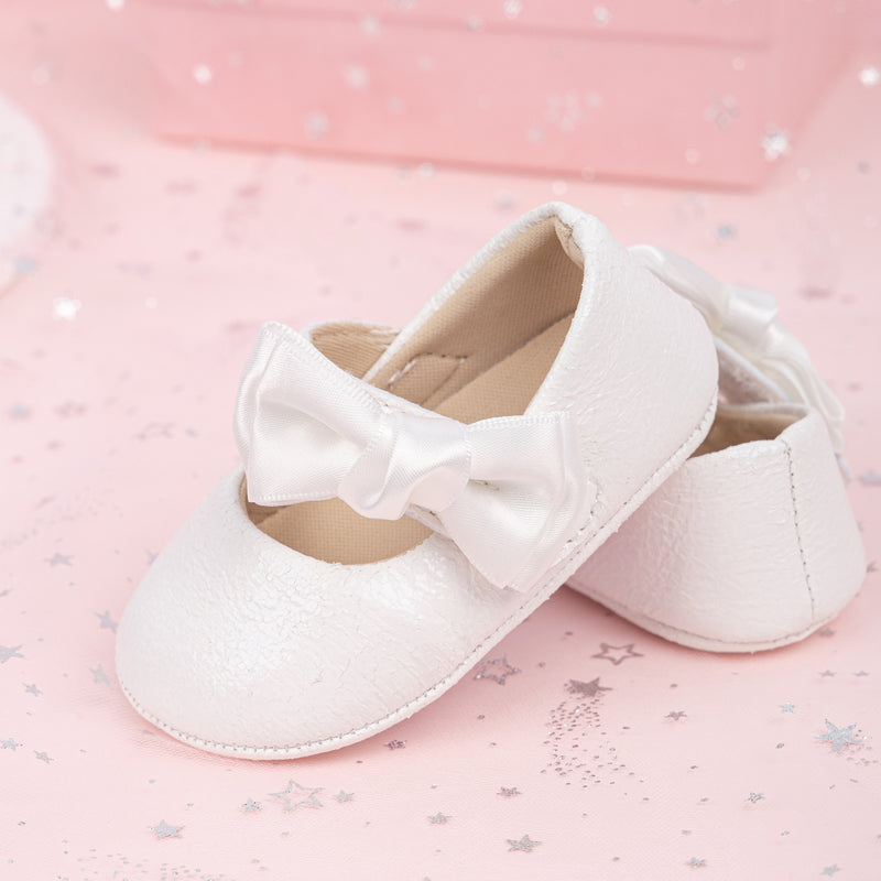 6 To 12 Months Newborn Baby Girls Belly Shoe Partywear Anti-Slip Sandal Booties (White)-BT4551