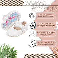 6 To 12 Months Newborn Baby Girls Belly Shoe Partywear Anti-Slip Sandal Booties (White)-BT4551