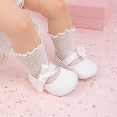 6 To 12 Months Newborn Baby Girls Belly Shoe Partywear Anti-Slip Sandal Booties (White)-BT4551