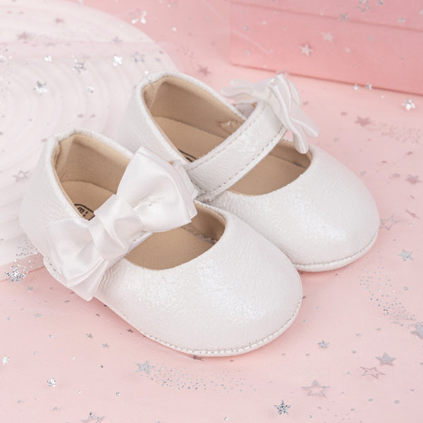 6 To 12 Months Newborn Baby Girls Belly Shoe Partywear Anti-Slip Sandal Booties (White)-BT4551