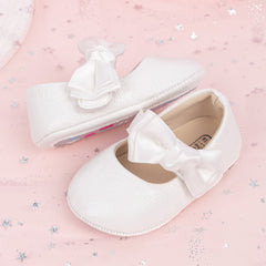 6 To 12 Months Newborn Baby Girls Belly Shoe Partywear Anti-Slip Sandal Booties (White)-BT4551