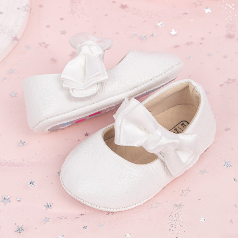 6 To 12 Months Newborn Baby Girls Belly Shoe Partywear Anti-Slip Sandal Booties (White)-BT4551