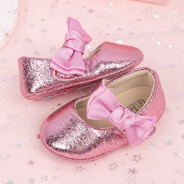 6 To 12 Months Newborn Baby Girls Belly Shoe Partywear Anti-Slip Sandal Booties (Pink)-BT4552