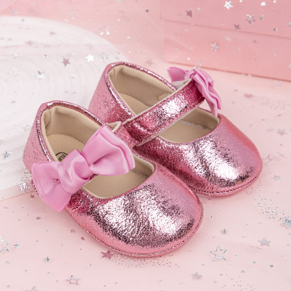 6 To 12 Months Newborn Baby Girls Belly Shoe Partywear Anti-Slip Sandal Booties (Pink)-BT4552