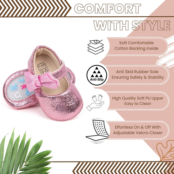 6 To 12 Months Newborn Baby Girls Belly Shoe Partywear Anti-Slip Sandal Booties (Pink)-BT4552
